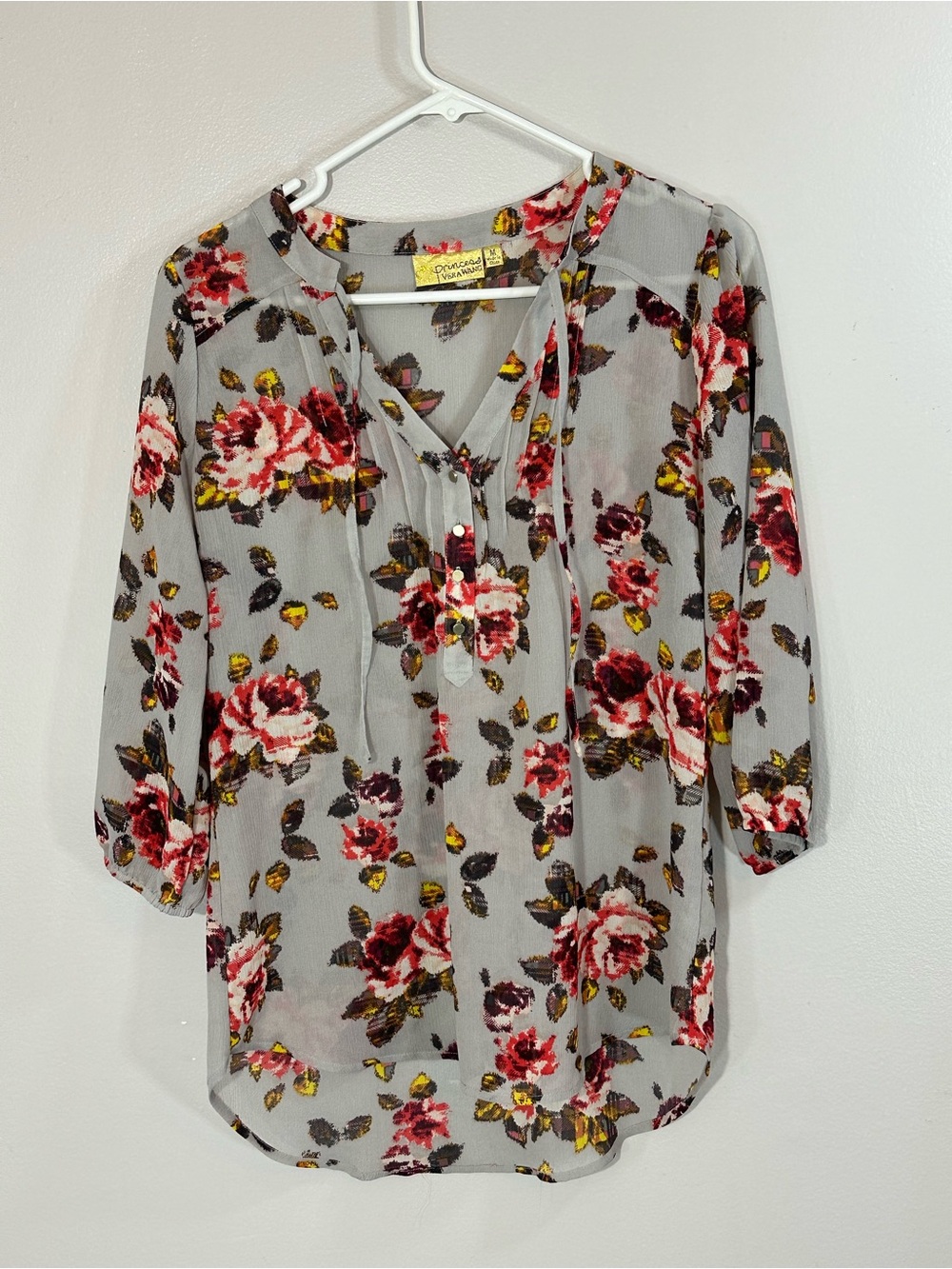 Princess Vera Wang Sheer Floral Tunic Blouse M